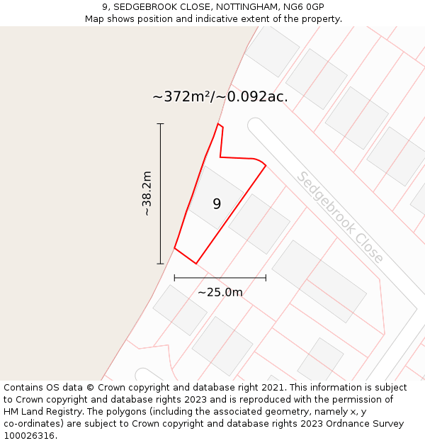 9, SEDGEBROOK CLOSE, NOTTINGHAM, NG6 0GP: Plot and title map