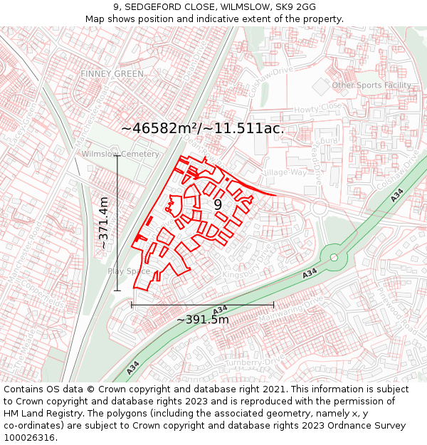 9, SEDGEFORD CLOSE, WILMSLOW, SK9 2GG: Plot and title map