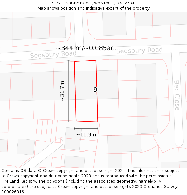 9, SEGSBURY ROAD, WANTAGE, OX12 9XP: Plot and title map