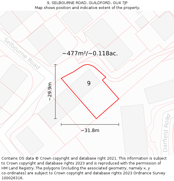 9, SELBOURNE ROAD, GUILDFORD, GU4 7JP: Plot and title map