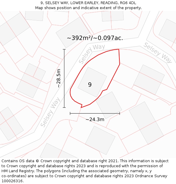 9, SELSEY WAY, LOWER EARLEY, READING, RG6 4DL: Plot and title map