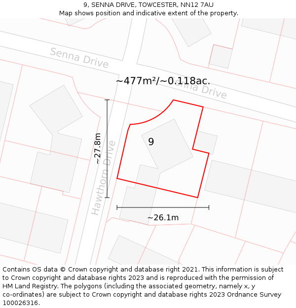 9, SENNA DRIVE, TOWCESTER, NN12 7AU: Plot and title map
