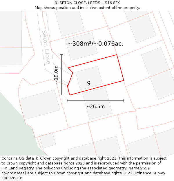 9, SETON CLOSE, LEEDS, LS16 8FX: Plot and title map