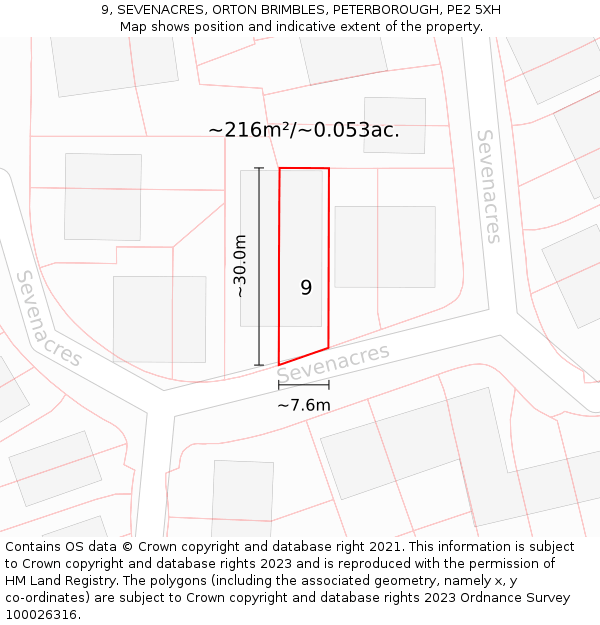 9, SEVENACRES, ORTON BRIMBLES, PETERBOROUGH, PE2 5XH: Plot and title map