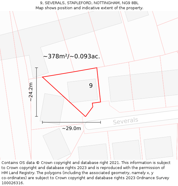9, SEVERALS, STAPLEFORD, NOTTINGHAM, NG9 8BL: Plot and title map