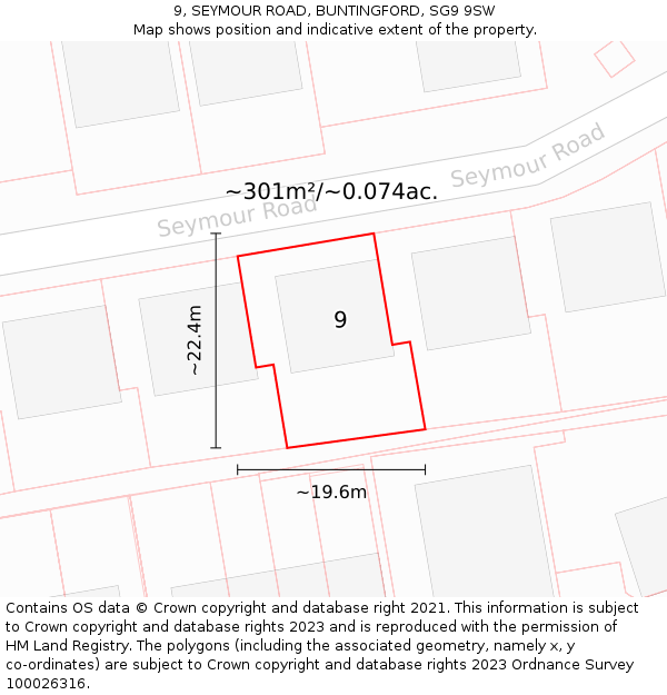 9, SEYMOUR ROAD, BUNTINGFORD, SG9 9SW: Plot and title map