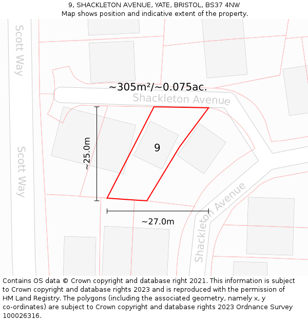 9, SHACKLETON AVENUE, YATE, BRISTOL, BS37 4NW: Plot and title map