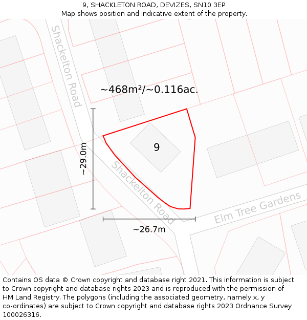 9, SHACKLETON ROAD, DEVIZES, SN10 3EP: Plot and title map