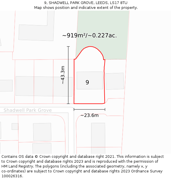 9, SHADWELL PARK GROVE, LEEDS, LS17 8TU: Plot and title map