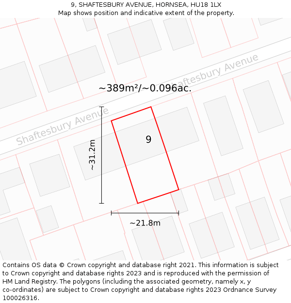 9, SHAFTESBURY AVENUE, HORNSEA, HU18 1LX: Plot and title map