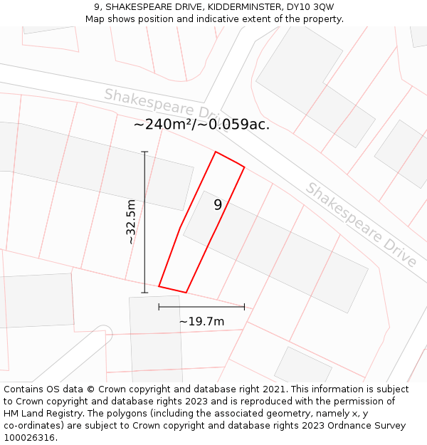 9, SHAKESPEARE DRIVE, KIDDERMINSTER, DY10 3QW: Plot and title map