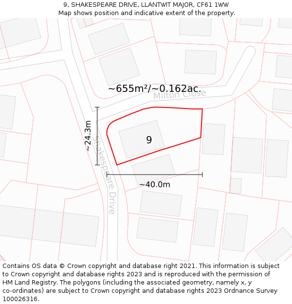 9, SHAKESPEARE DRIVE, LLANTWIT MAJOR, CF61 1WW: Plot and title map