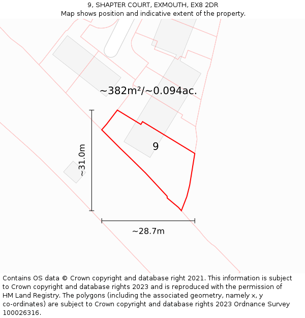 9, SHAPTER COURT, EXMOUTH, EX8 2DR: Plot and title map