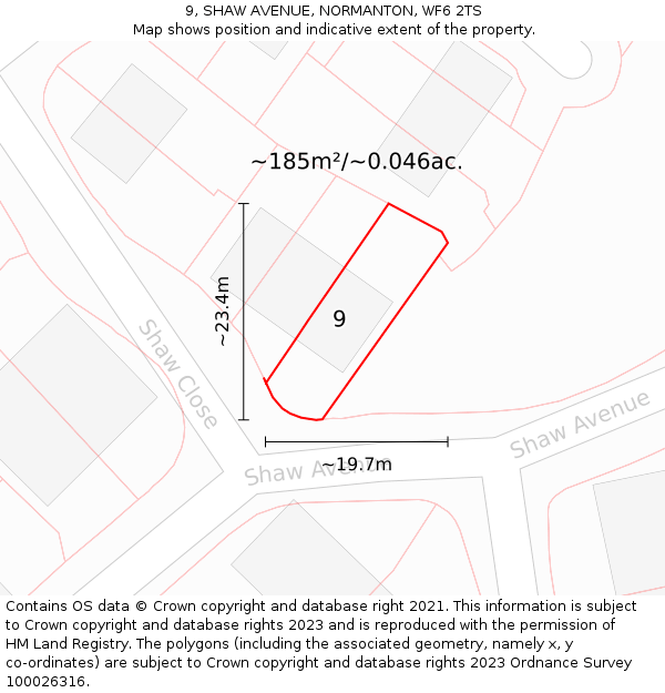 9, SHAW AVENUE, NORMANTON, WF6 2TS: Plot and title map