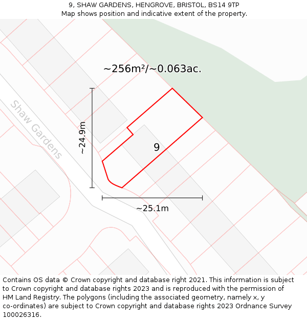 9, SHAW GARDENS, HENGROVE, BRISTOL, BS14 9TP: Plot and title map