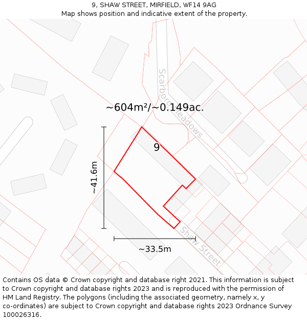 9, SHAW STREET, MIRFIELD, WF14 9AG: Plot and title map