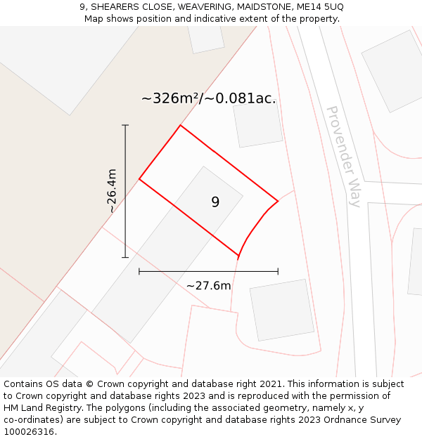 9, SHEARERS CLOSE, WEAVERING, MAIDSTONE, ME14 5UQ: Plot and title map
