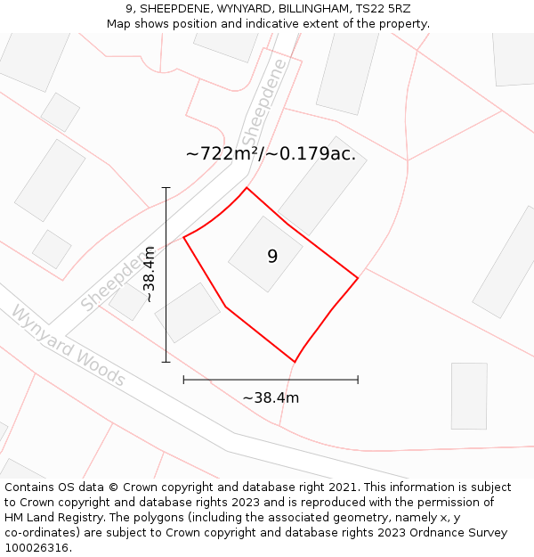 9, SHEEPDENE, WYNYARD, BILLINGHAM, TS22 5RZ: Plot and title map