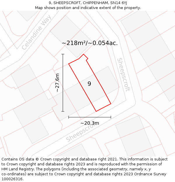 9, SHEEPSCROFT, CHIPPENHAM, SN14 6YJ: Plot and title map