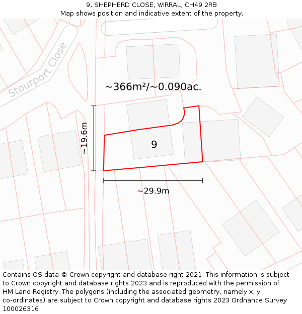 9, SHEPHERD CLOSE, WIRRAL, CH49 2RB: Plot and title map