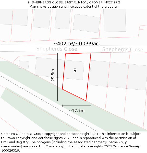 9, SHEPHERDS CLOSE, EAST RUNTON, CROMER, NR27 9PQ: Plot and title map