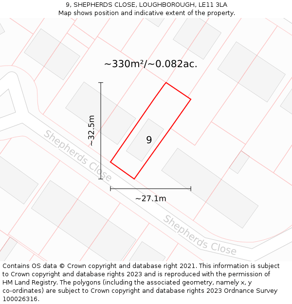 9, SHEPHERDS CLOSE, LOUGHBOROUGH, LE11 3LA: Plot and title map