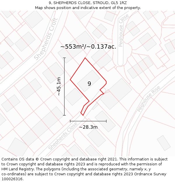 9, SHEPHERDS CLOSE, STROUD, GL5 1RZ: Plot and title map