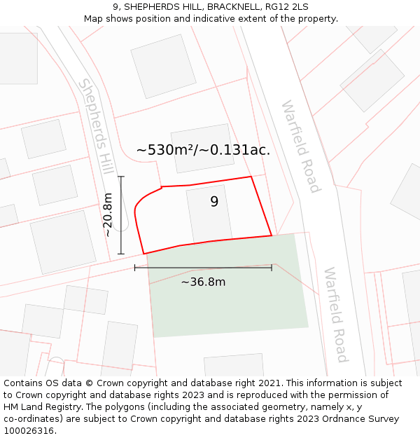 9, SHEPHERDS HILL, BRACKNELL, RG12 2LS: Plot and title map