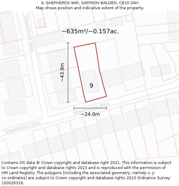 9, SHEPHERDS WAY, SAFFRON WALDEN, CB10 2AH: Plot and title map