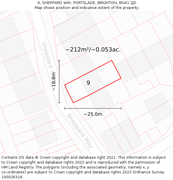9, SHEPPARD WAY, PORTSLADE, BRIGHTON, BN41 2JD: Plot and title map