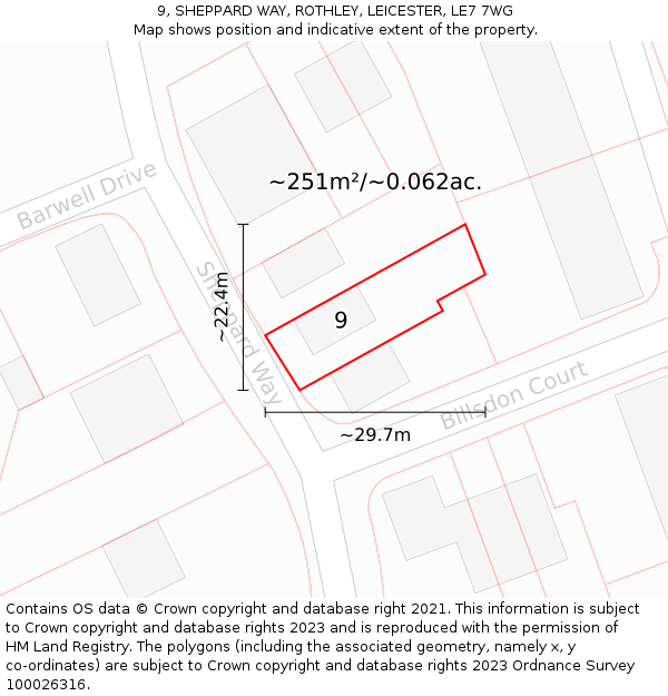 9, SHEPPARD WAY, ROTHLEY, LEICESTER, LE7 7WG: Plot and title map