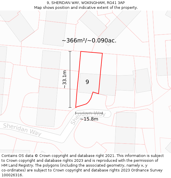 9, SHERIDAN WAY, WOKINGHAM, RG41 3AP: Plot and title map