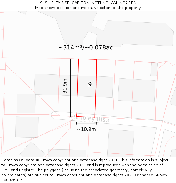 9, SHIPLEY RISE, CARLTON, NOTTINGHAM, NG4 1BN: Plot and title map