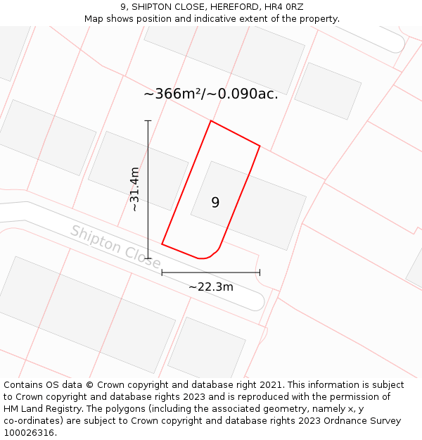 9, SHIPTON CLOSE, HEREFORD, HR4 0RZ: Plot and title map