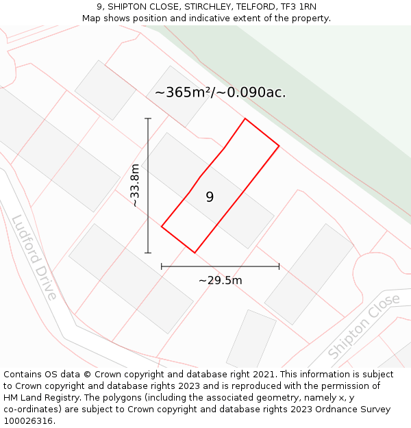 9, SHIPTON CLOSE, STIRCHLEY, TELFORD, TF3 1RN: Plot and title map