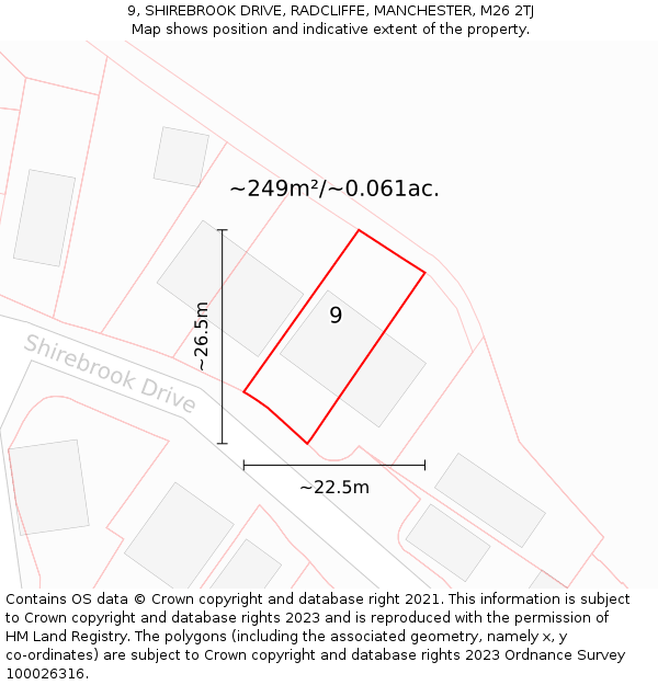 9, SHIREBROOK DRIVE, RADCLIFFE, MANCHESTER, M26 2TJ: Plot and title map