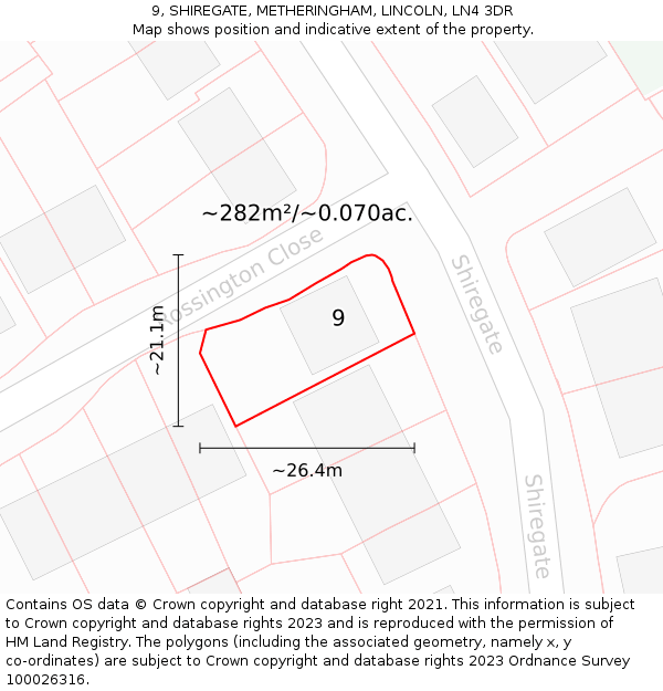 9, SHIREGATE, METHERINGHAM, LINCOLN, LN4 3DR: Plot and title map