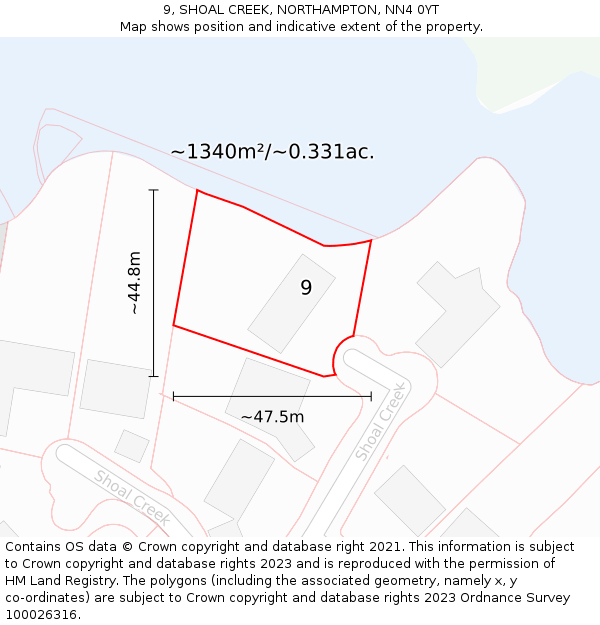 9, SHOAL CREEK, NORTHAMPTON, NN4 0YT: Plot and title map