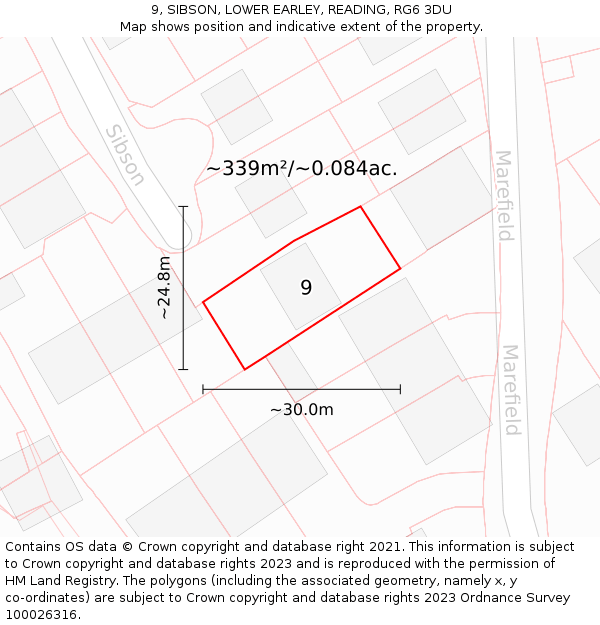 9, SIBSON, LOWER EARLEY, READING, RG6 3DU: Plot and title map