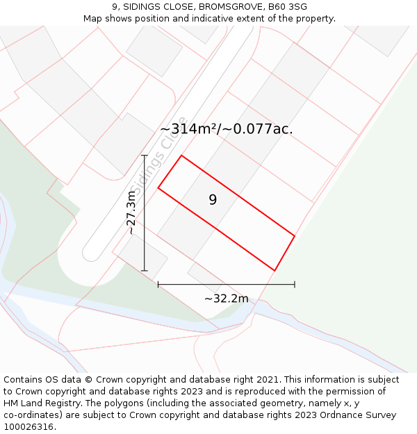 9, SIDINGS CLOSE, BROMSGROVE, B60 3SG: Plot and title map