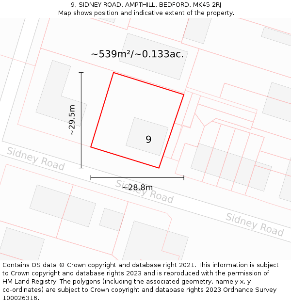 9, SIDNEY ROAD, AMPTHILL, BEDFORD, MK45 2RJ: Plot and title map