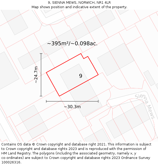 9, SIENNA MEWS, NORWICH, NR1 4LR: Plot and title map