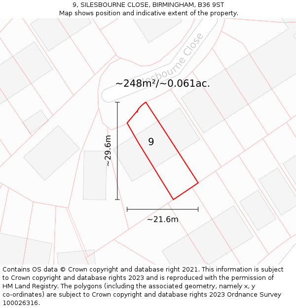 9, SILESBOURNE CLOSE, BIRMINGHAM, B36 9ST: Plot and title map