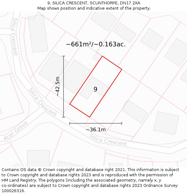 9, SILICA CRESCENT, SCUNTHORPE, DN17 2XA: Plot and title map