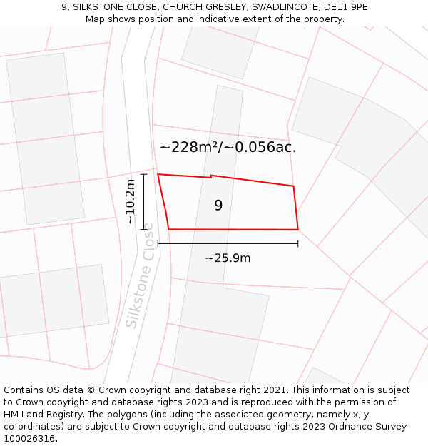 9, SILKSTONE CLOSE, CHURCH GRESLEY, SWADLINCOTE, DE11 9PE: Plot and title map