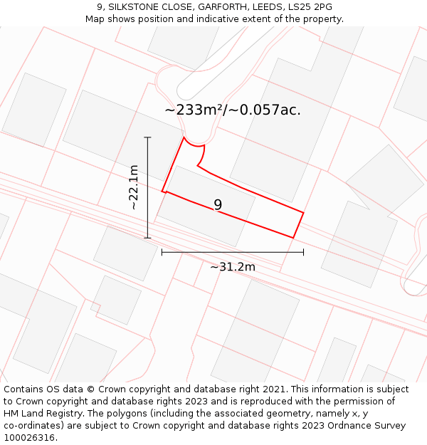 9, SILKSTONE CLOSE, GARFORTH, LEEDS, LS25 2PG: Plot and title map