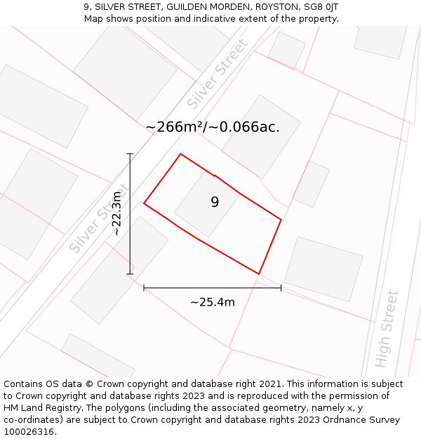 9, SILVER STREET, GUILDEN MORDEN, ROYSTON, SG8 0JT: Plot and title map