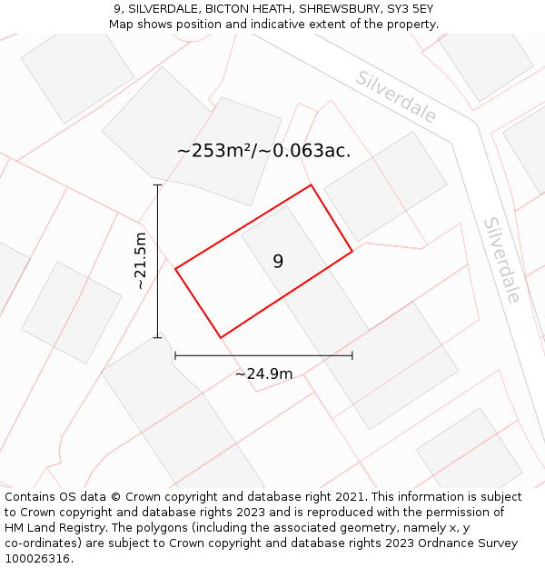 9, SILVERDALE, BICTON HEATH, SHREWSBURY, SY3 5EY: Plot and title map