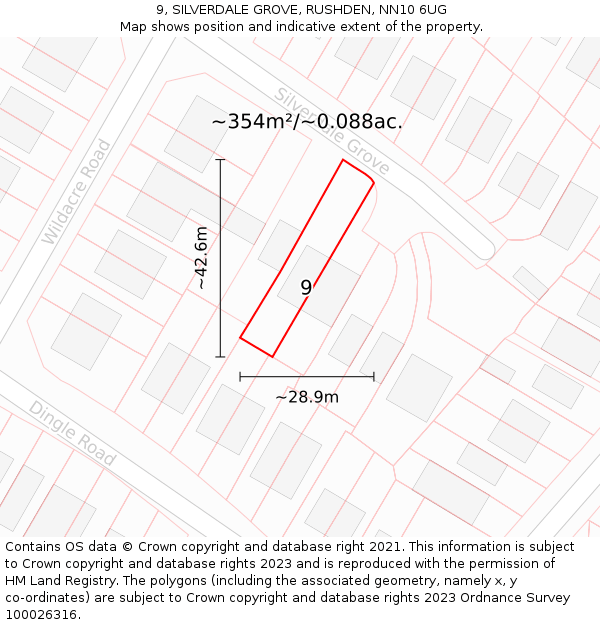 9, SILVERDALE GROVE, RUSHDEN, NN10 6UG: Plot and title map