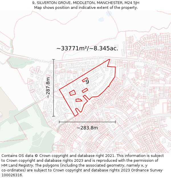 9, SILVERTON GROVE, MIDDLETON, MANCHESTER, M24 5JH: Plot and title map